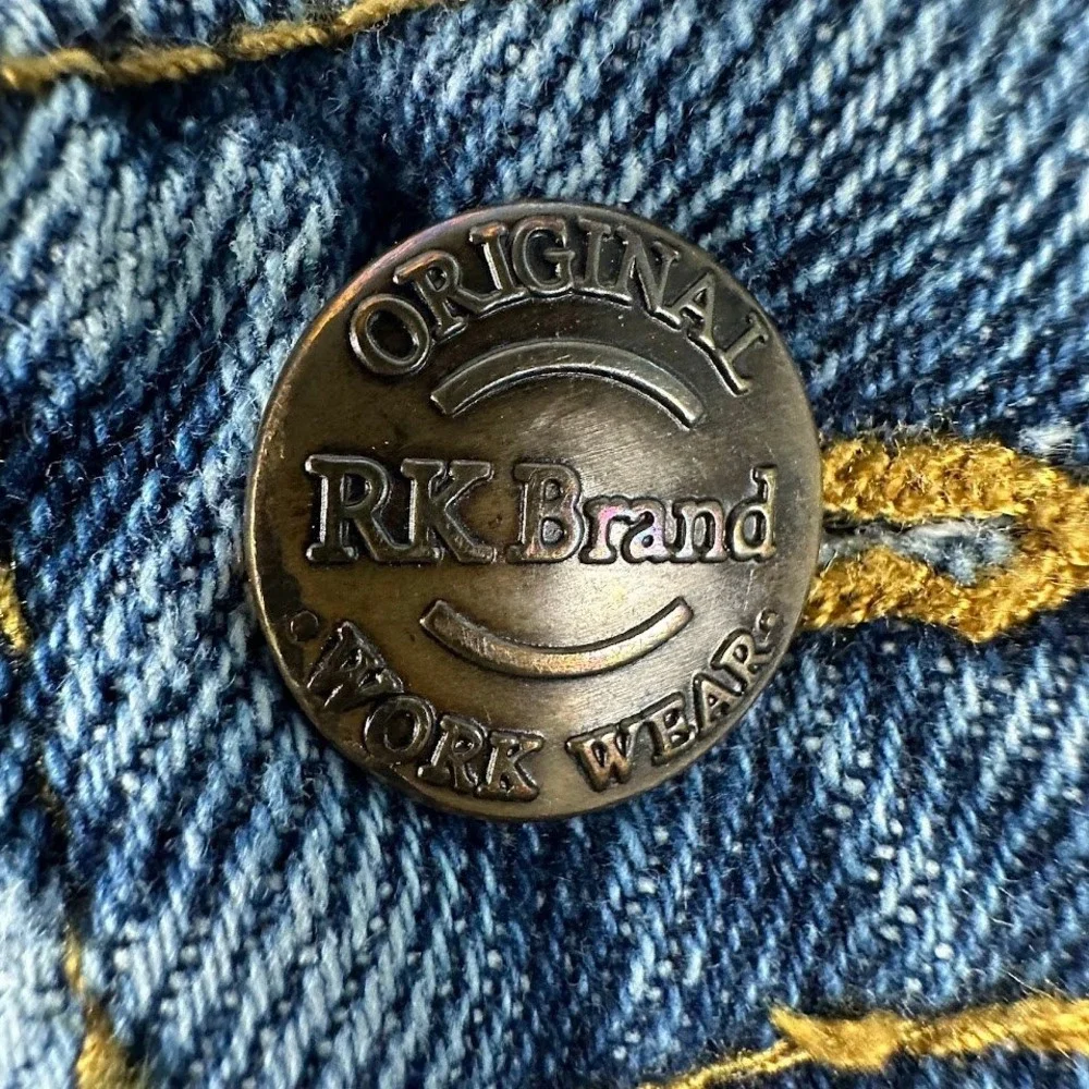 RK Brand Mens 34 Blue Denim Carpenter Shorts Raw Hem Distressed Workwear Cut Off
